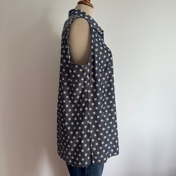 Laura - Blue and White Polka Dots Slevelless Button Down Shirt - Picture 3 of 9